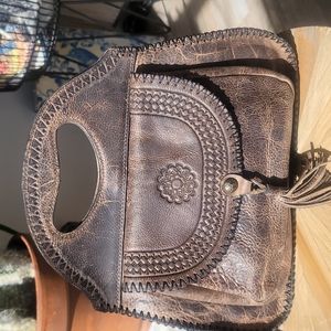 Patricia Nash Distressed Tooled Artisan Italian Leather Satchel/Crossbody Purse